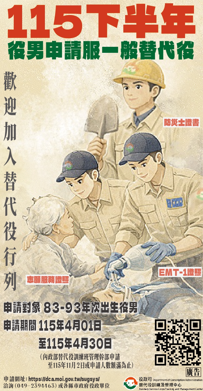 115年下半年役男申請服一般替代役海報