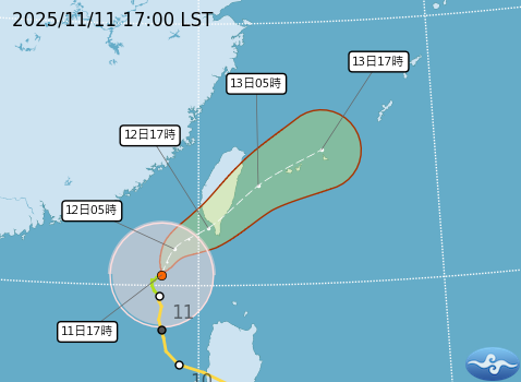 輕度颱風「鳳凰」趨勢圖(20251111-1700)