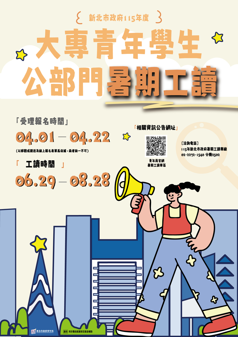 新北市政府115年度大專青年學生公部門暑期工讀